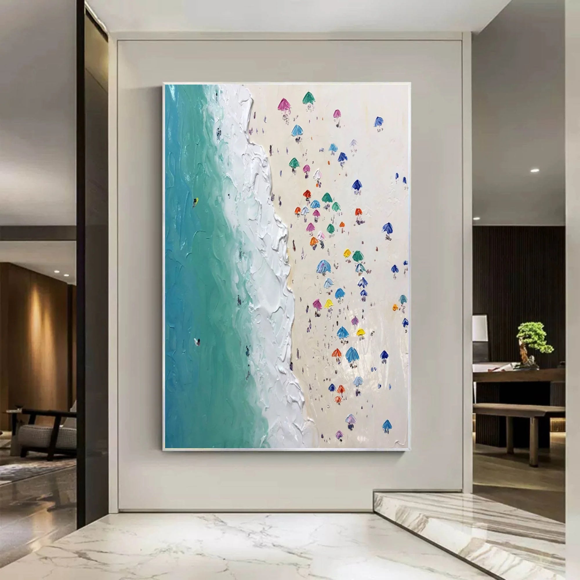 Multicolor Shoreline Serenity Textured Beach Umbrella Art - Artwallpainting