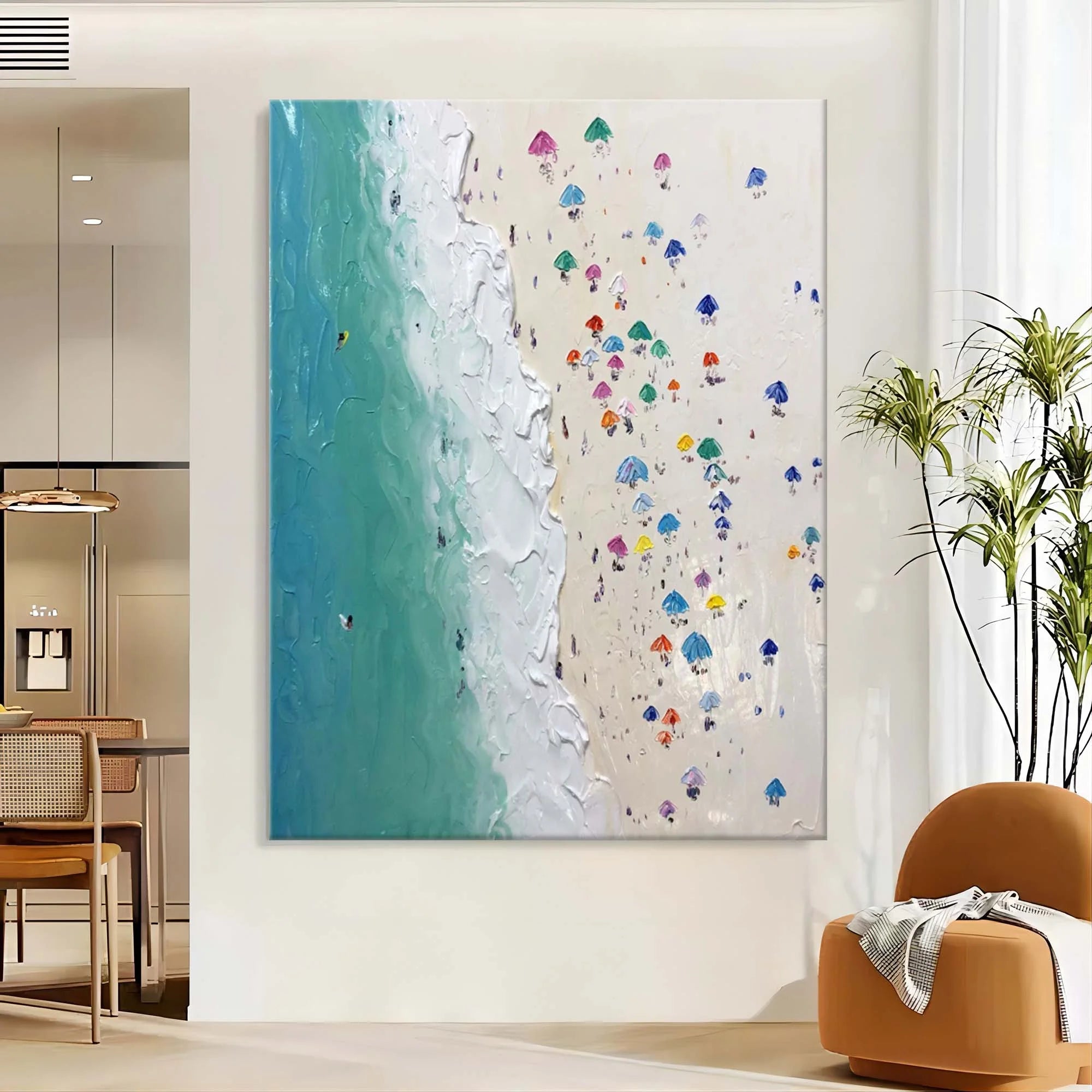 Multicolor Shoreline Serenity Textured Beach Umbrella Art - Artwallpainting