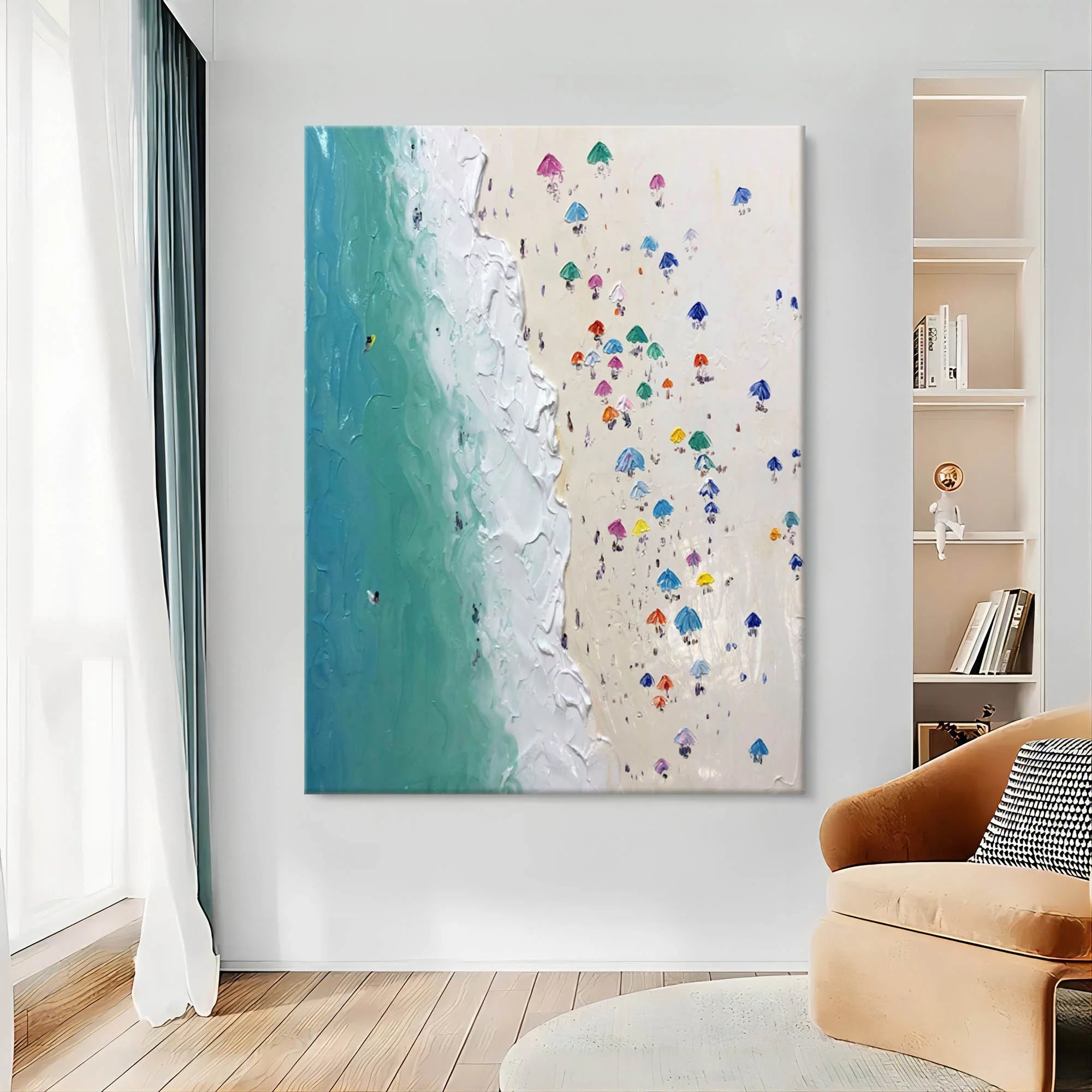 Multicolor Shoreline Serenity Textured Beach Umbrella Art - Artwallpainting