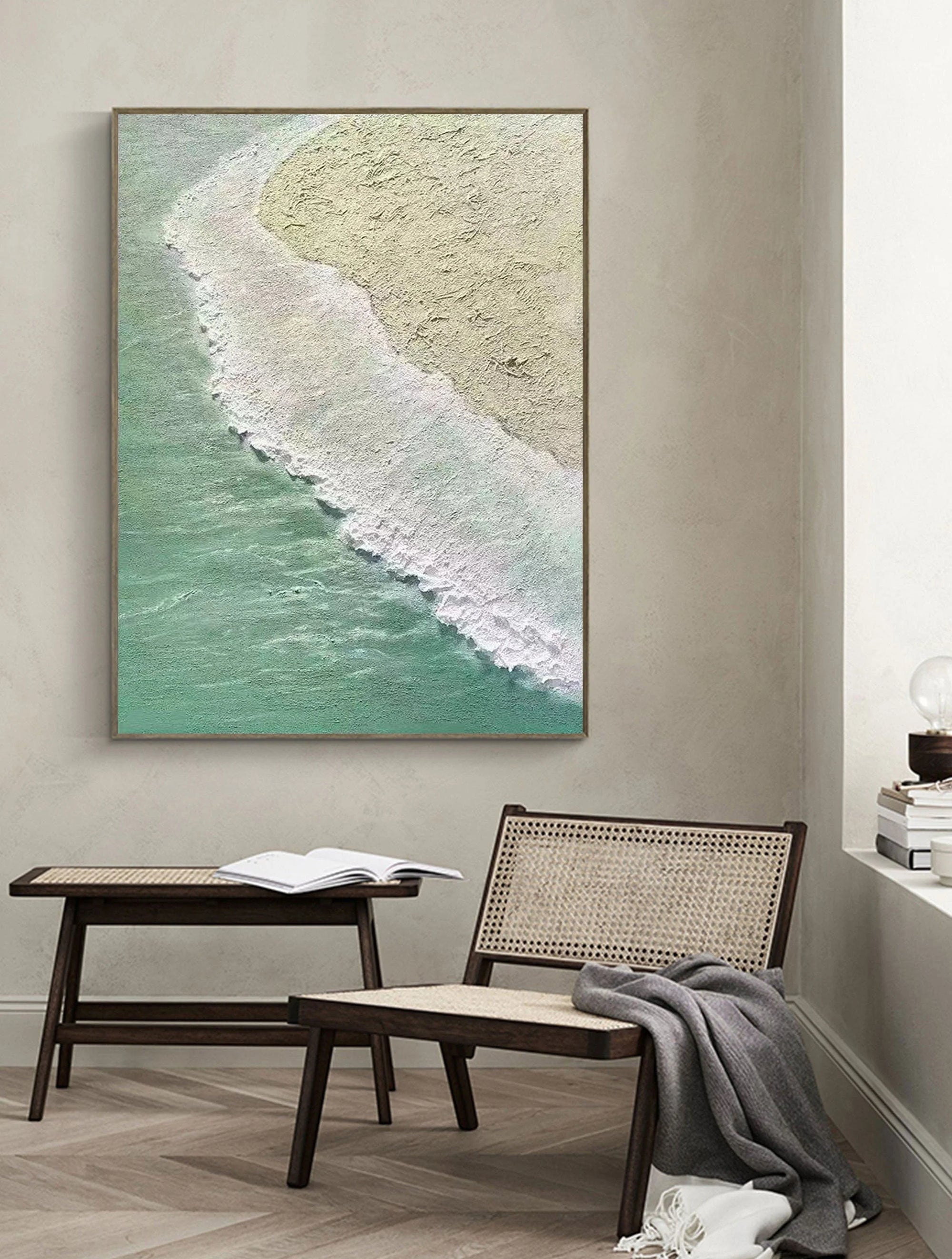 Multicolor Shoreline Whisper Textured Ocean Abstract Art - Artwallpainting