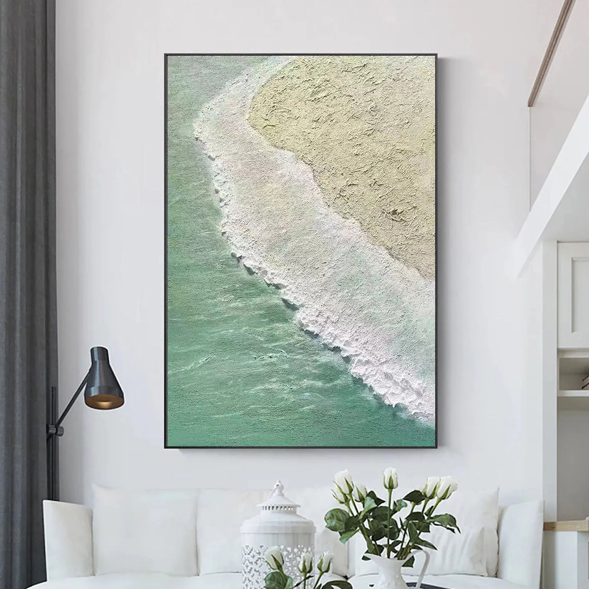 Multicolor Shoreline Whisper Textured Ocean Abstract Art - Artwallpainting