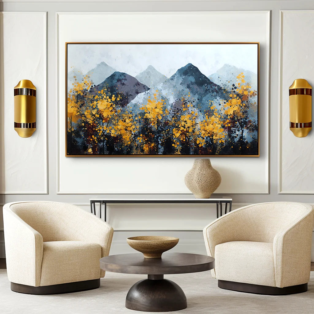 Multicolor Silence Abstract Autumn Mountainscape Canvas Painting - Artwallpainting