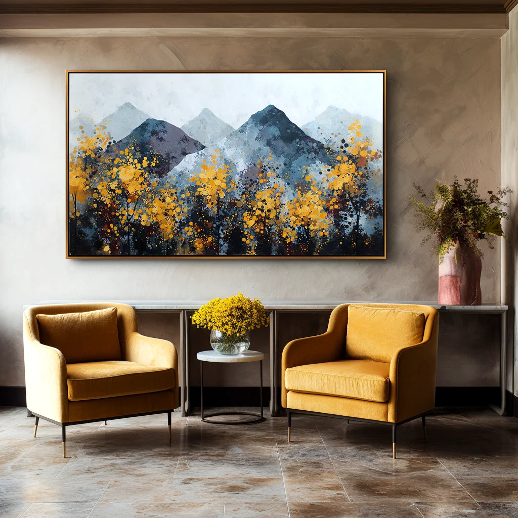 Multicolor Silence Abstract Autumn Mountainscape Canvas Painting - Artwallpainting