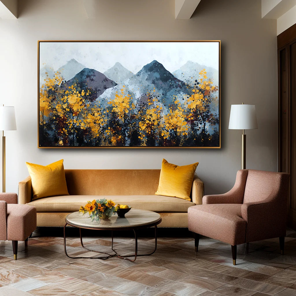Multicolor Silence Abstract Autumn Mountainscape Canvas Painting - Artwallpainting