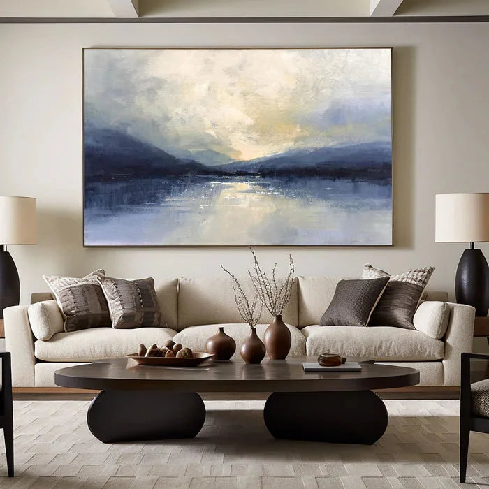 Multicolor Silent Horizon - Hand-Painted Blue Abstract Landscape Oil Painting - Artwallpainting