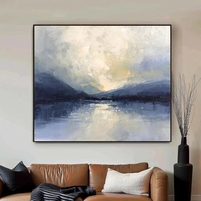 Multicolor Silent Horizon - Hand-Painted Blue Abstract Landscape Oil Painting - Artwallpainting
