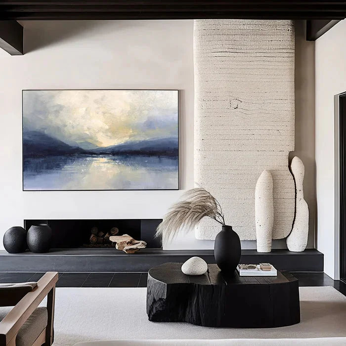 Multicolor Silent Horizon - Hand-Painted Blue Abstract Landscape Oil Painting - Artwallpainting