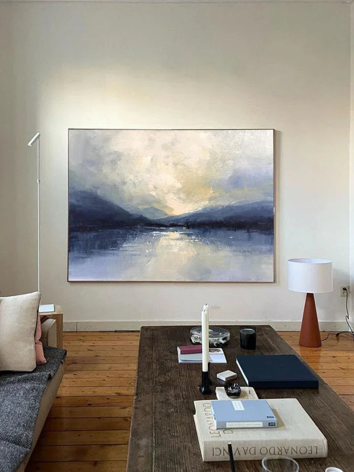 Multicolor Silent Horizon - Hand-Painted Blue Abstract Landscape Oil Painting - Artwallpainting