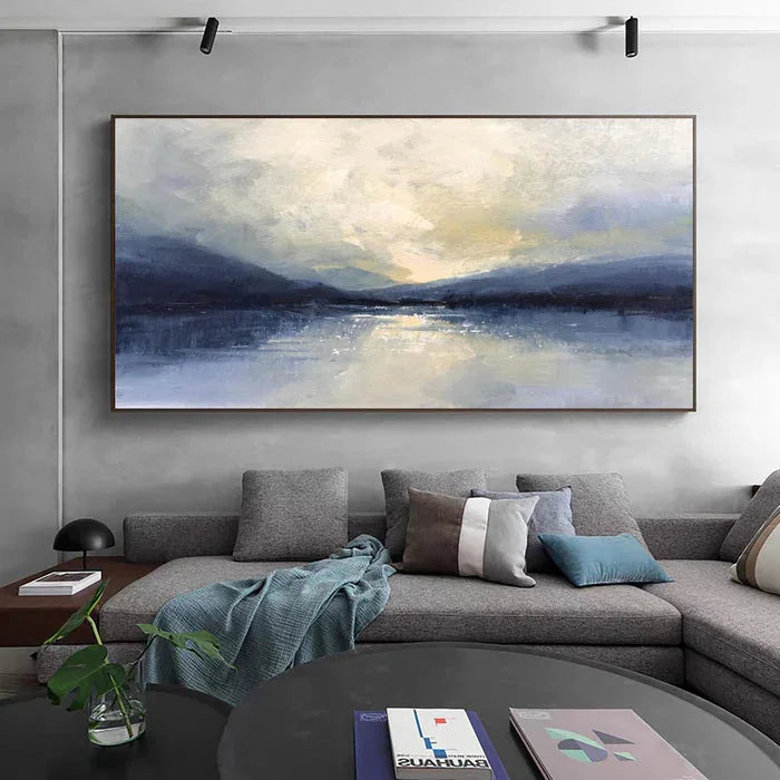 Multicolor Silent Horizon - Hand-Painted Blue Abstract Landscape Oil Painting - Artwallpainting