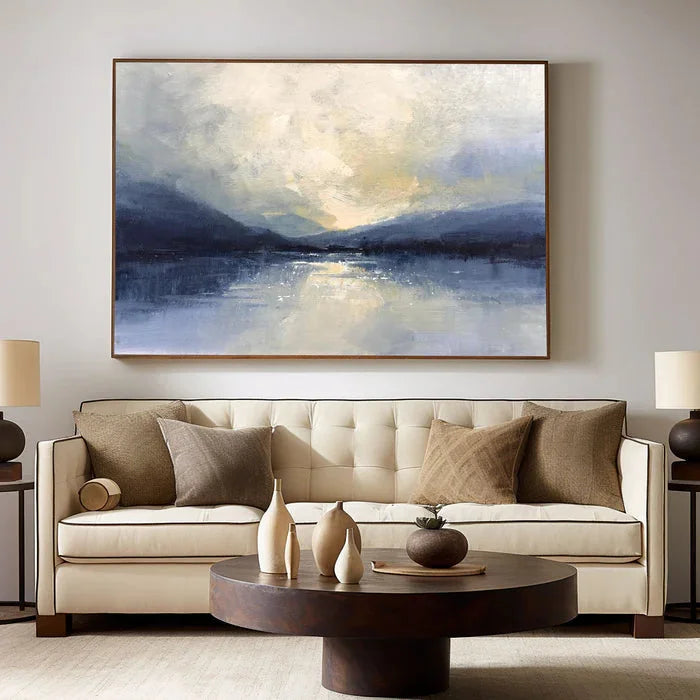 Multicolor Silent Horizon - Hand-Painted Blue Abstract Landscape Oil Painting - Artwallpainting