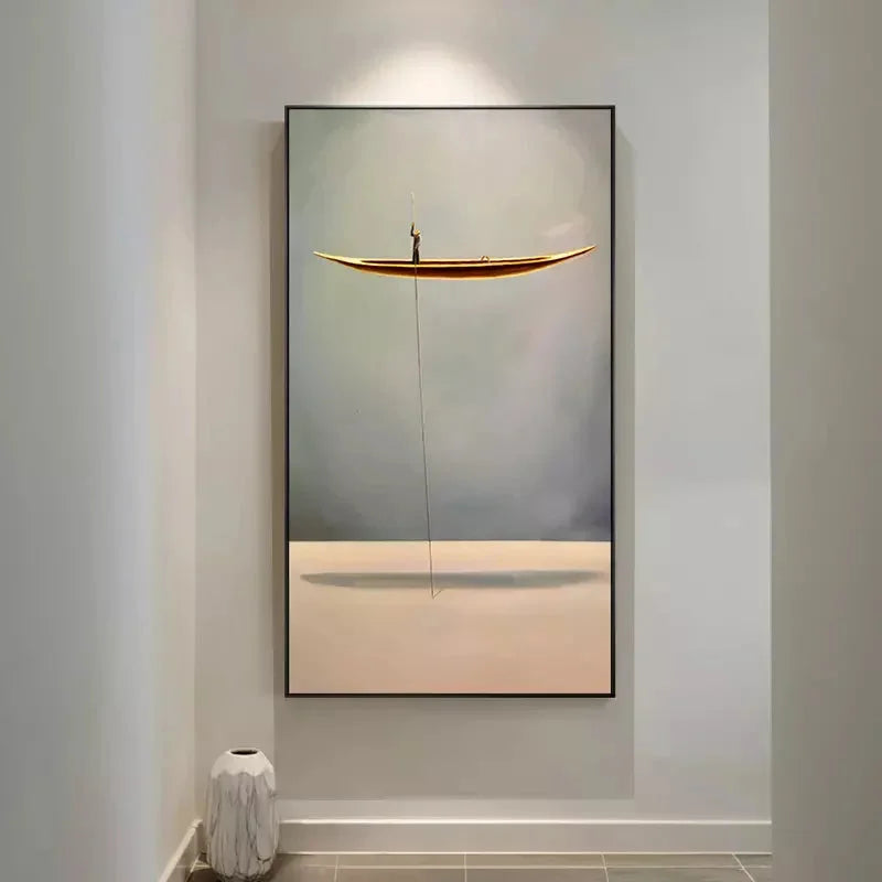 Multicolor Silent Voyage-Modern Minimalist Style Solitary Boat Abstract Wall Art - Artwallpainting
