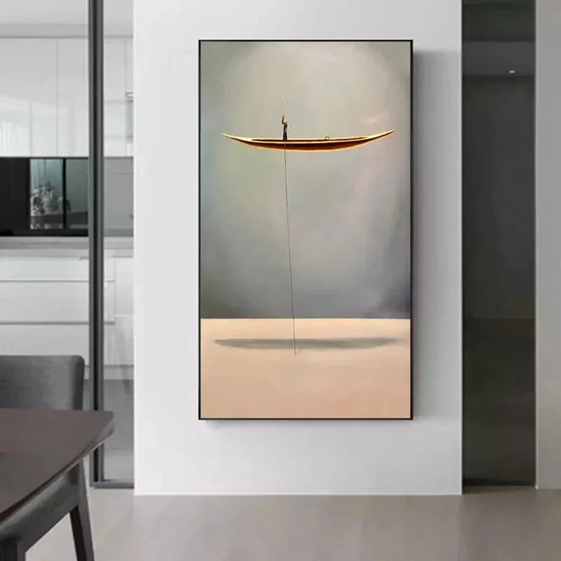 Multicolor Silent Voyage-Modern Minimalist Style Solitary Boat Abstract Wall Art - Artwallpainting