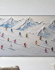 Multicolor Skier On Snowy Mountain Art-Indoor And Living Room Design With Three-Dimensional Ski Texture Oil Painting Wall Art - Artwallpainting