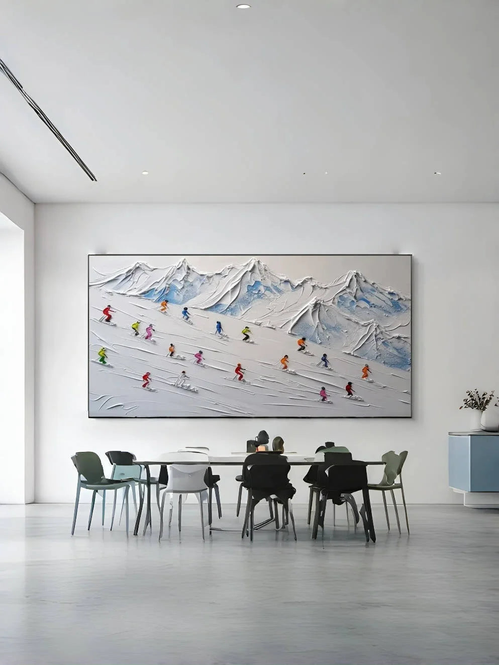 Multicolor Skier On Snowy Mountain Art-Indoor And Living Room Design With Three-Dimensional Ski Texture Oil Painting Wall Art - Artwallpainting