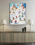 Multicolor Skiers On Snow-3D Skiing Sport Art Plaster Style Textured Wall Art - Artwallpainting