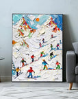 Multicolor Skiers On Snow-3D Skiing Sport Art Plaster Style Textured Wall Art - Artwallpainting