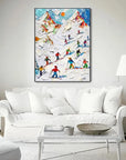 Multicolor Skiers On Snow-3D Skiing Sport Art Plaster Style Textured Wall Art - Artwallpainting