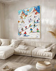 Multicolor Skiers On Snow-3D Skiing Sport Art Plaster Style Textured Wall Art - Artwallpainting