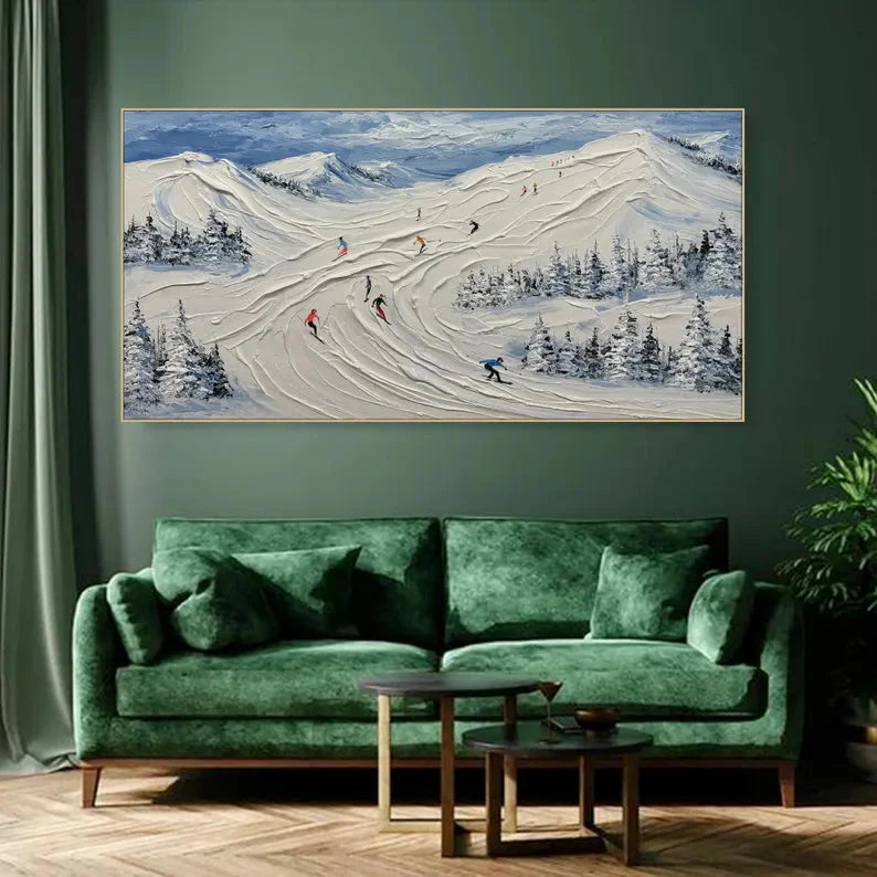 Multicolor Skiing Through Winter - Abstract Oil Painting Wall Art Themed Around Skiing In The Snow Mountains - Artwallpainting