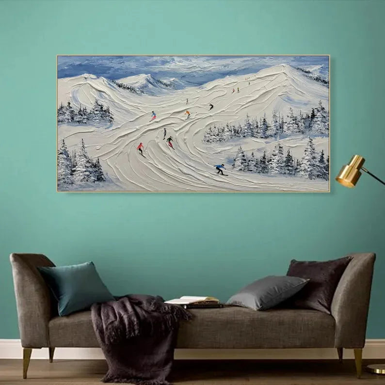 Multicolor Skiing Through Winter - Abstract Oil Painting Wall Art Themed Around Skiing In The Snow Mountains - Artwallpainting