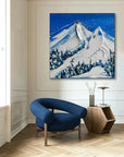 Multicolor Snowy Mountain Ski Lift Scene - Winter Sports Textured Oil Painting - Artwallpainting