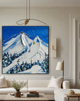 Multicolor Snowy Mountain Ski Lift Scene - Winter Sports Textured Oil Painting - Artwallpainting