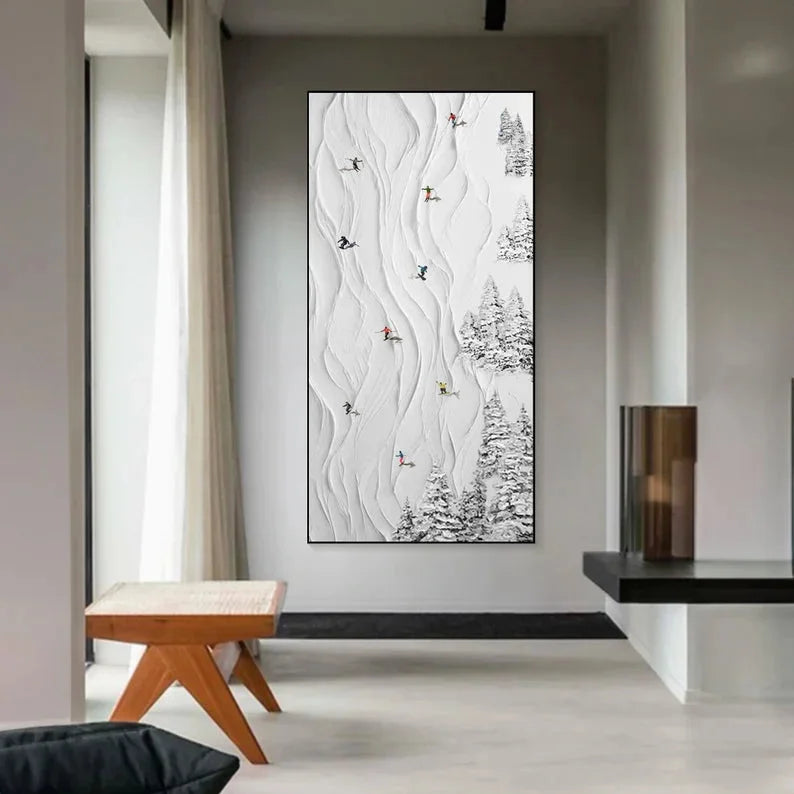 Multicolor Snowy Ski Adventure-Winter Sport Decor Texture Painting Wall Art - Artwallpainting