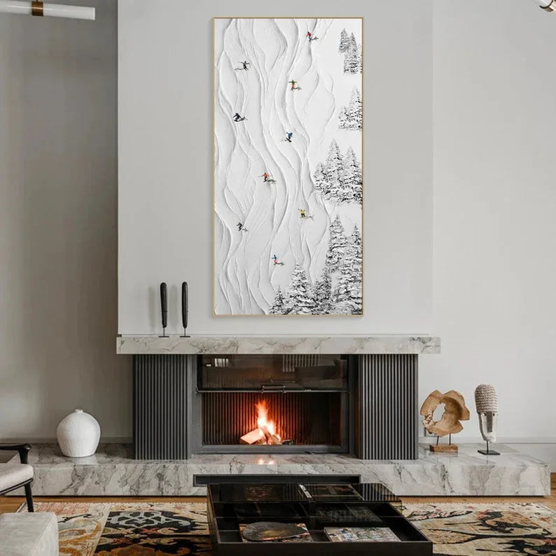 Multicolor Snowy Ski Adventure-Winter Sport Decor Texture Painting Wall Art - Artwallpainting