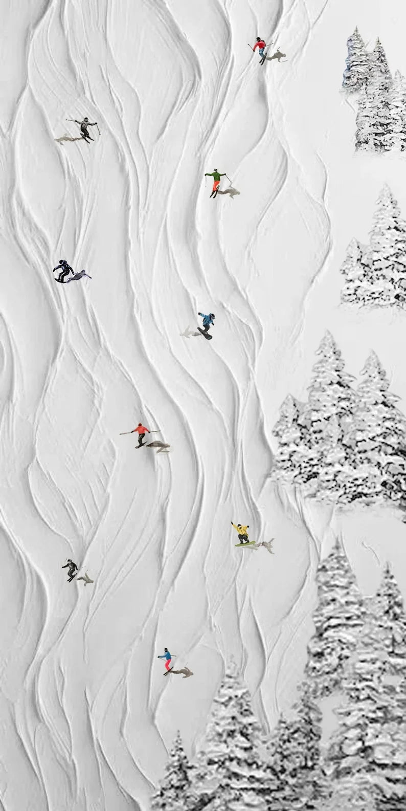 Multicolor Snowy Ski Adventure-Winter Sport Decor Texture Painting Wall Art - Artwallpainting