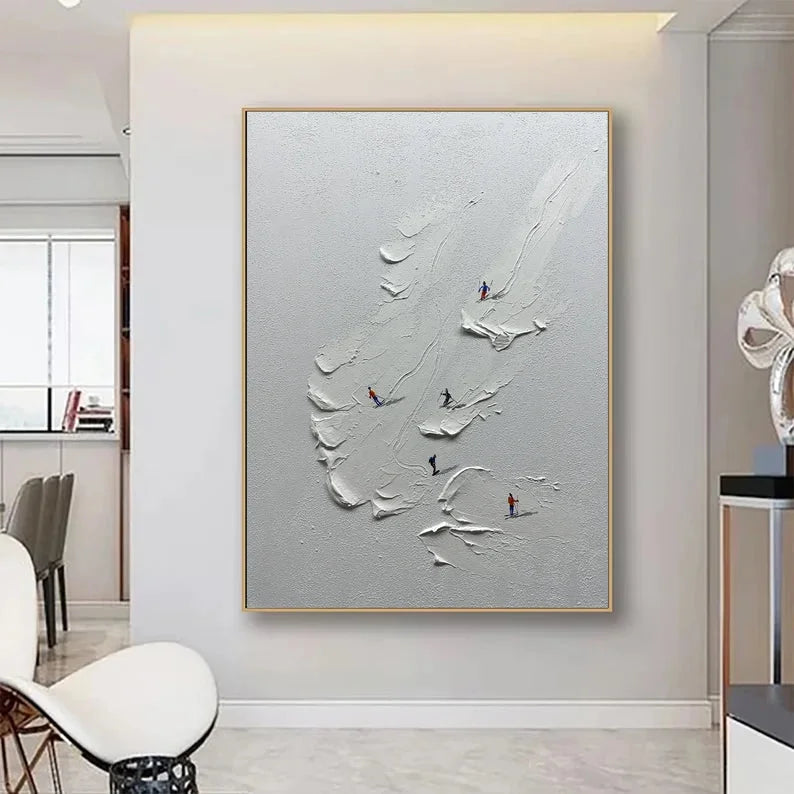 Multicolor Snowy Ski Fun - Textured Skiing Adventure Oil Painting - Artwallpainting