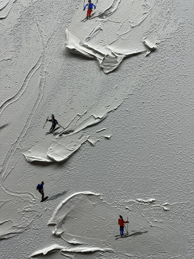 Multicolor Snowy Ski Fun - Textured Skiing Adventure Oil Painting - Artwallpainting