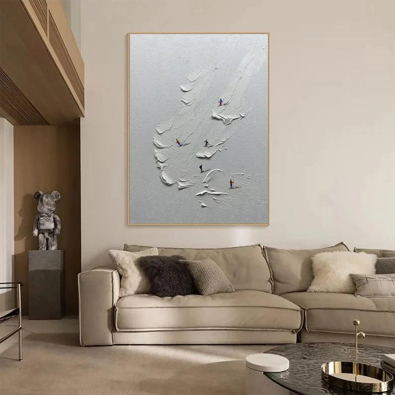 Multicolor Snowy Ski Fun - Textured Skiing Adventure Oil Painting - Artwallpainting