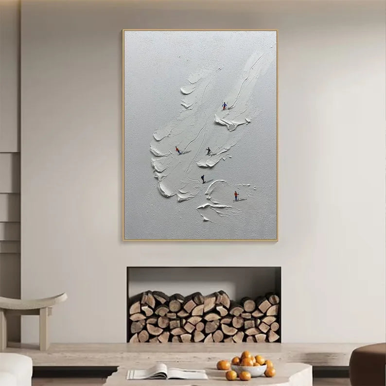 Multicolor Snowy Ski Fun - Textured Skiing Adventure Oil Painting - Artwallpainting