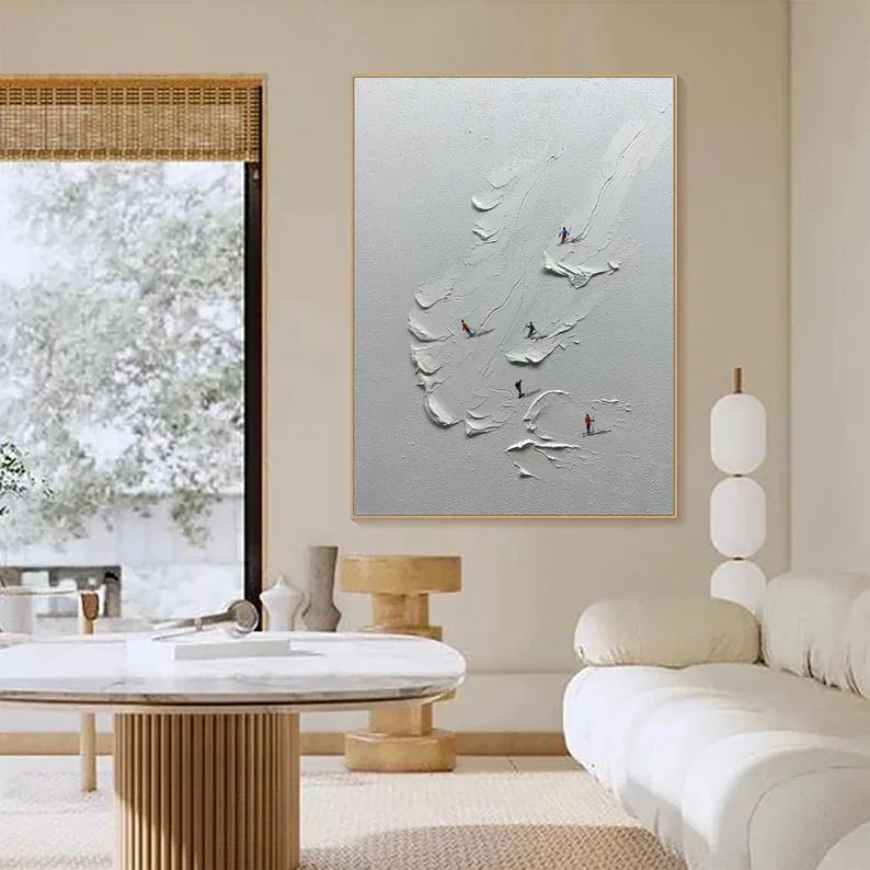 Multicolor Snowy Ski Fun - Textured Skiing Adventure Oil Painting - Artwallpainting