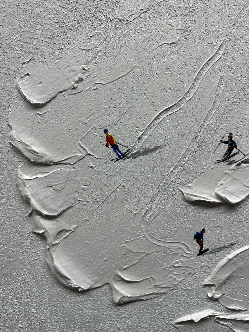 Multicolor Snowy Ski Fun - Textured Skiing Adventure Oil Painting - Artwallpainting