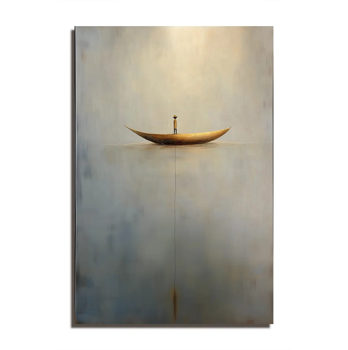 Multicolor Solitary Voyage-Minimalist Wabi-Sabi Boat Light And Shadow Oil Painting Wall Art - Artwallpainting