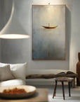 Multicolor Solitary Voyage-Minimalist Wabi-Sabi Boat Light And Shadow Oil Painting Wall Art - Artwallpainting