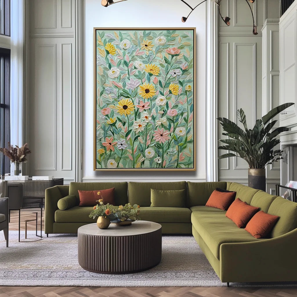 Multicolor Sunflowers & Blossoms Textured Oil Painting | Floral Wall Art For Home Decor - Artwallpainting