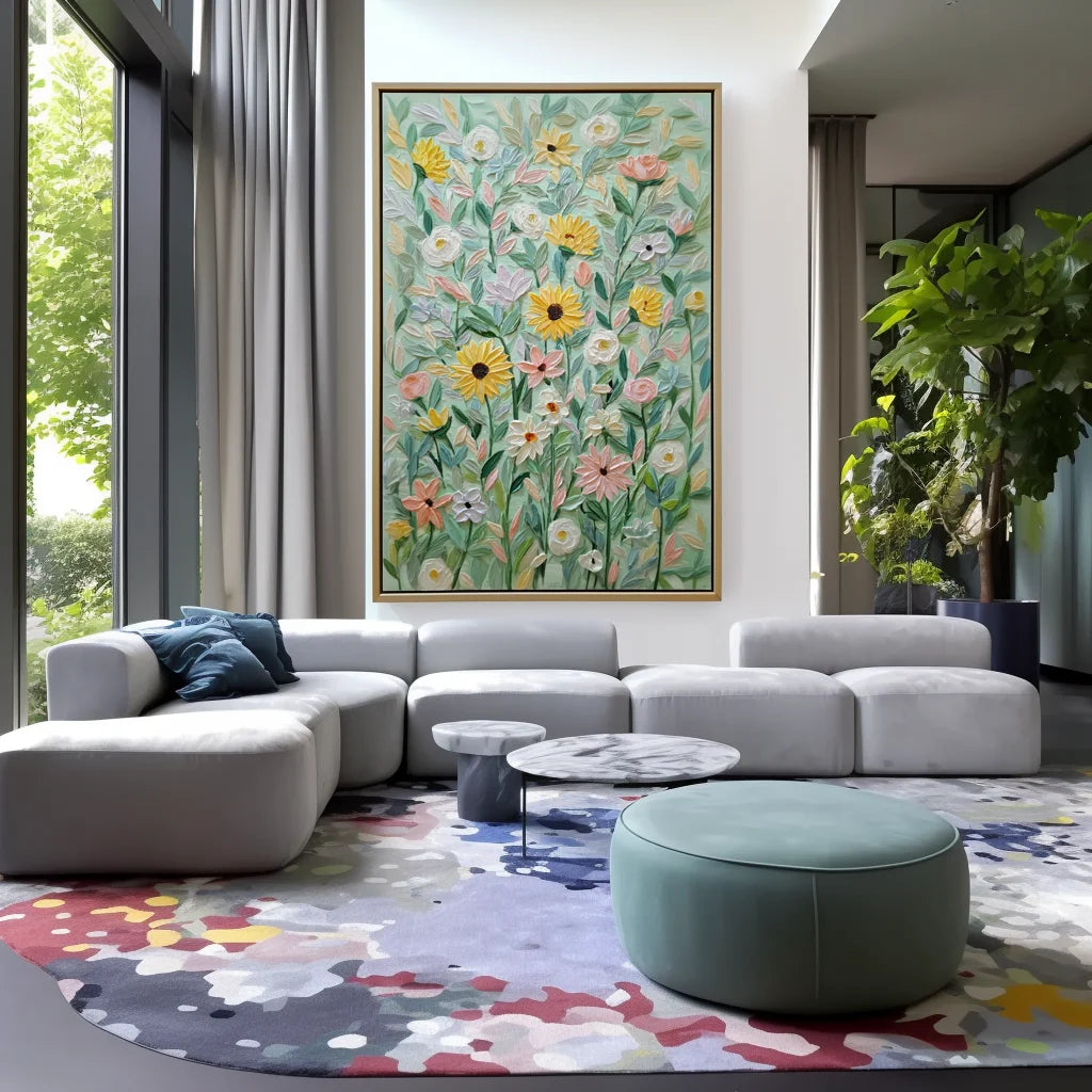 Multicolor Sunflowers & Blossoms Textured Oil Painting | Floral Wall Art For Home Decor - Artwallpainting