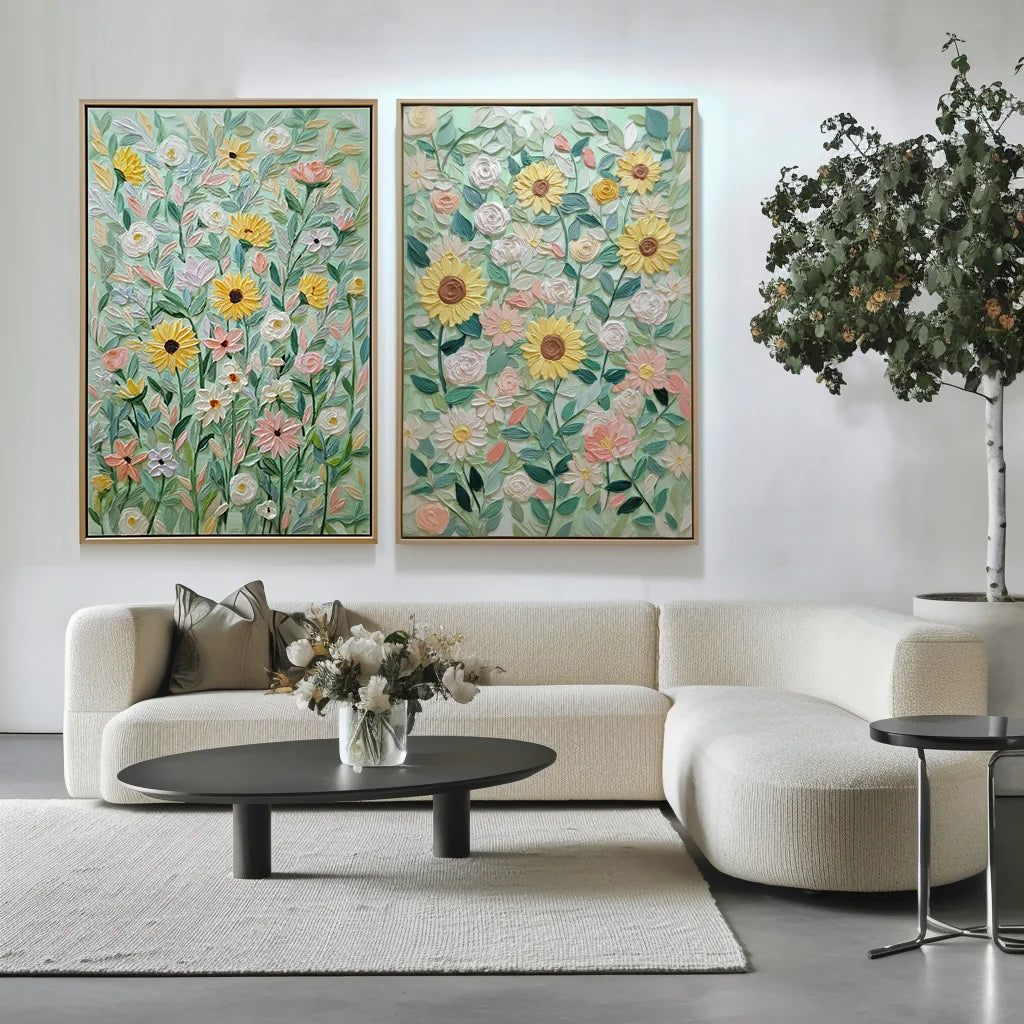 Multicolor Sunflowers &amp; Blossoms Textured Oil Painting | Floral Wall Art For Home Decor - Artwallpainting