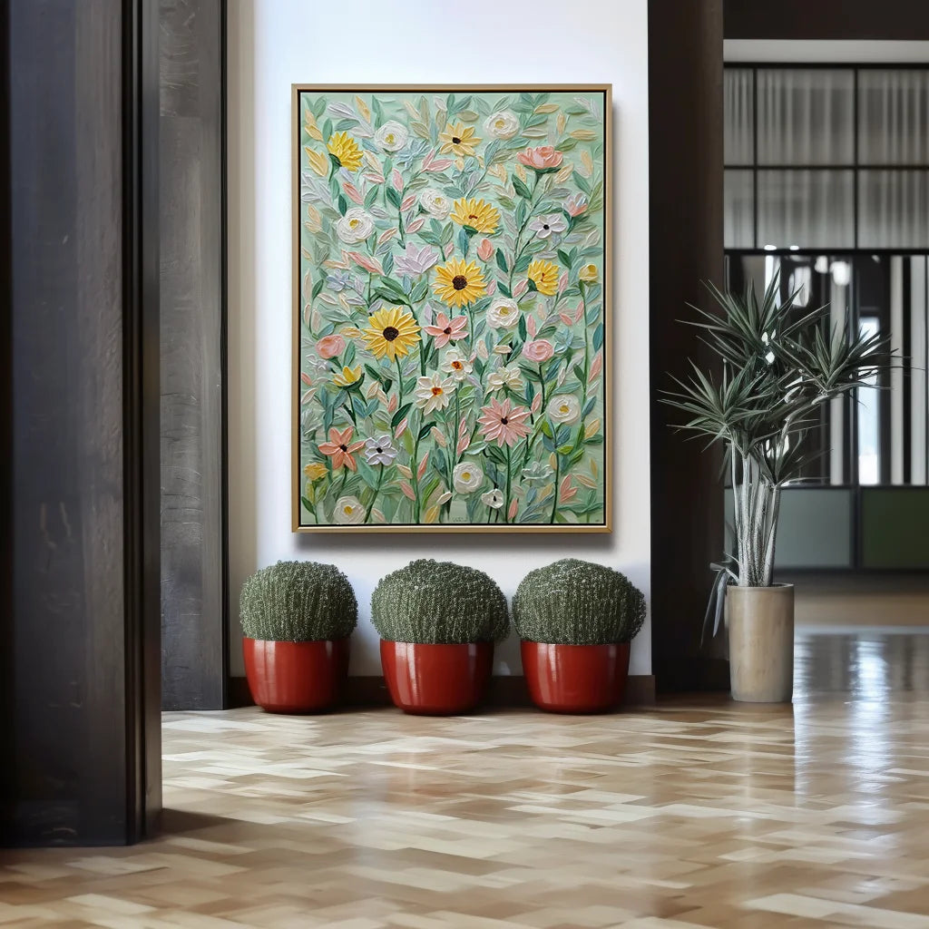 Multicolor Sunflowers & Blossoms Textured Oil Painting | Floral Wall Art For Home Decor - Artwallpainting
