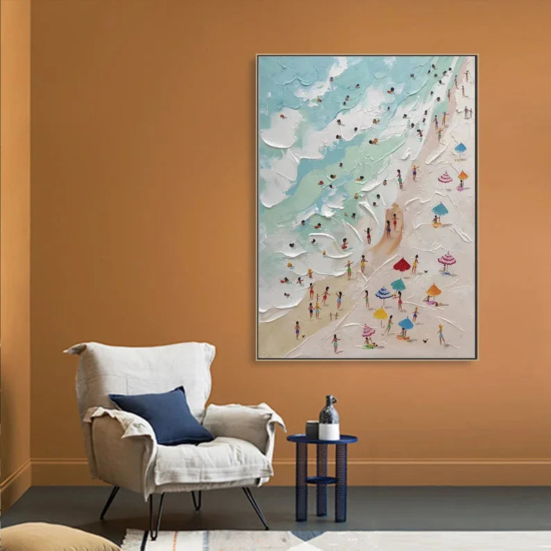 Multicolor Sunny Beach Day-Hand-Painted Abstract Wall Art Depicting A Summer Beach Scene - Artwallpainting