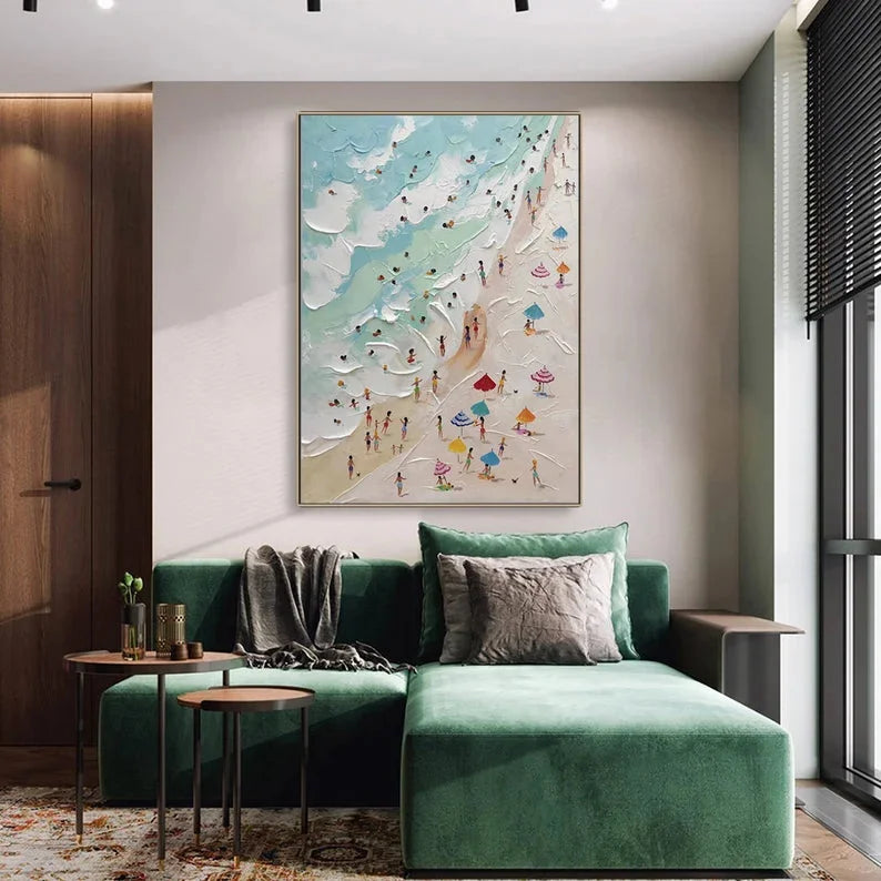 Multicolor Sunny Beach Day-Hand-Painted Abstract Wall Art Depicting A Summer Beach Scene - Artwallpainting