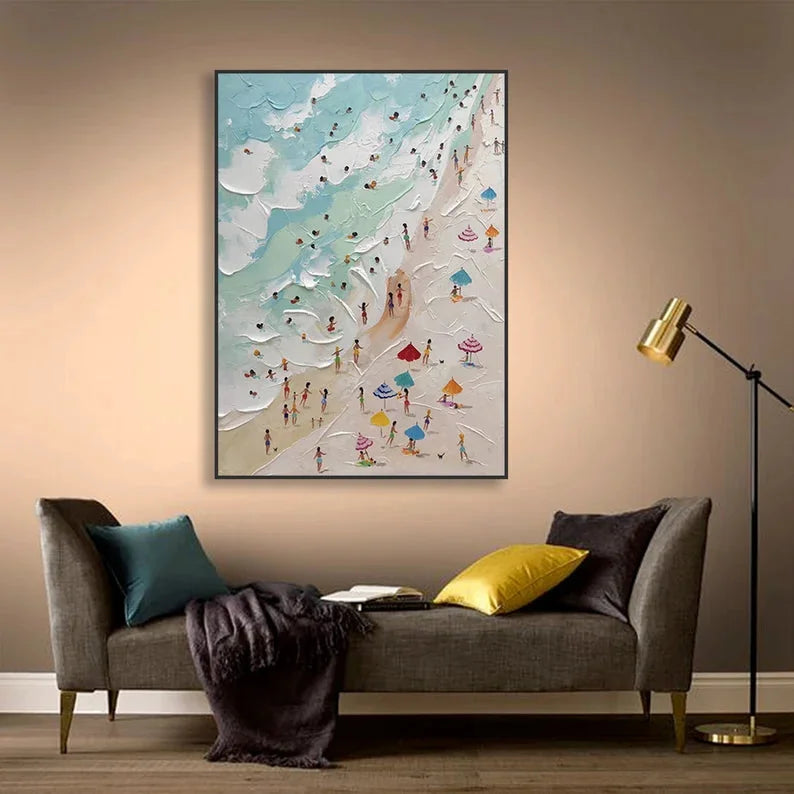 Multicolor Sunny Beach Day-Hand-Painted Abstract Wall Art Depicting A Summer Beach Scene - Artwallpainting