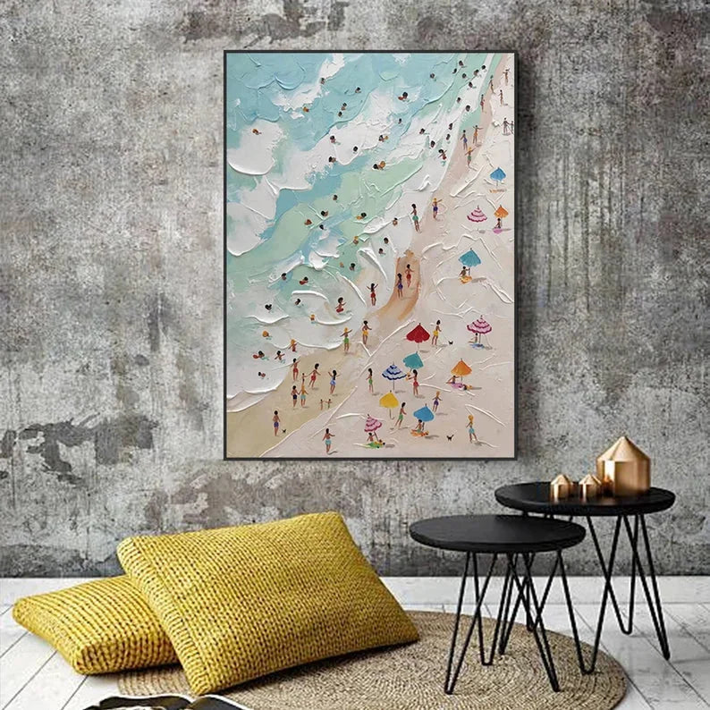 Multicolor Sunny Beach Day-Hand-Painted Abstract Wall Art Depicting A Summer Beach Scene - Artwallpainting