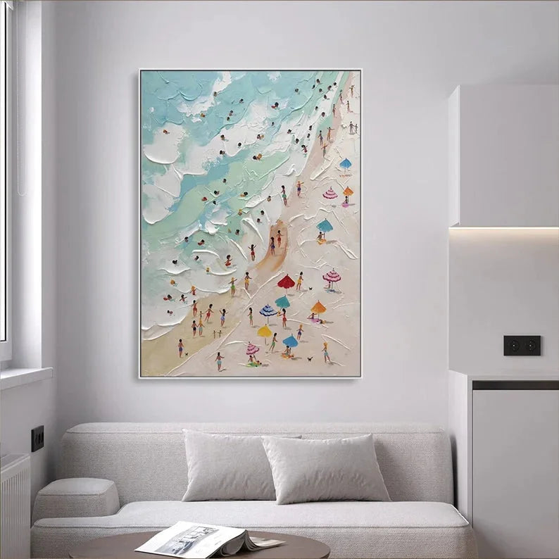 Multicolor Sunny Beach Day-Hand-Painted Abstract Wall Art Depicting A Summer Beach Scene - Artwallpainting