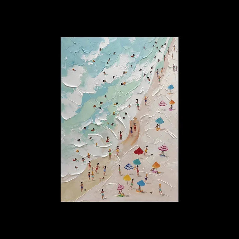 Multicolor Sunny Beach Day-Hand-Painted Abstract Wall Art Depicting A Summer Beach Scene - Artwallpainting