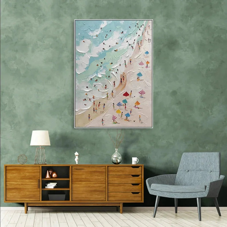 Multicolor Sunny Beach Day-Hand-Painted Abstract Wall Art Depicting A Summer Beach Scene - Artwallpainting