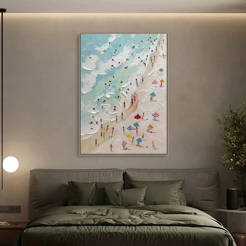 Multicolor Sunny Beach Day-Hand-Painted Abstract Wall Art Depicting A Summer Beach Scene - Artwallpainting