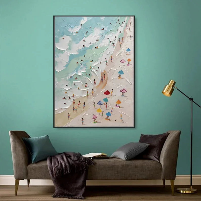 Multicolor Sunny Beach Day-Hand-Painted Abstract Wall Art Depicting A Summer Beach Scene - Artwallpainting